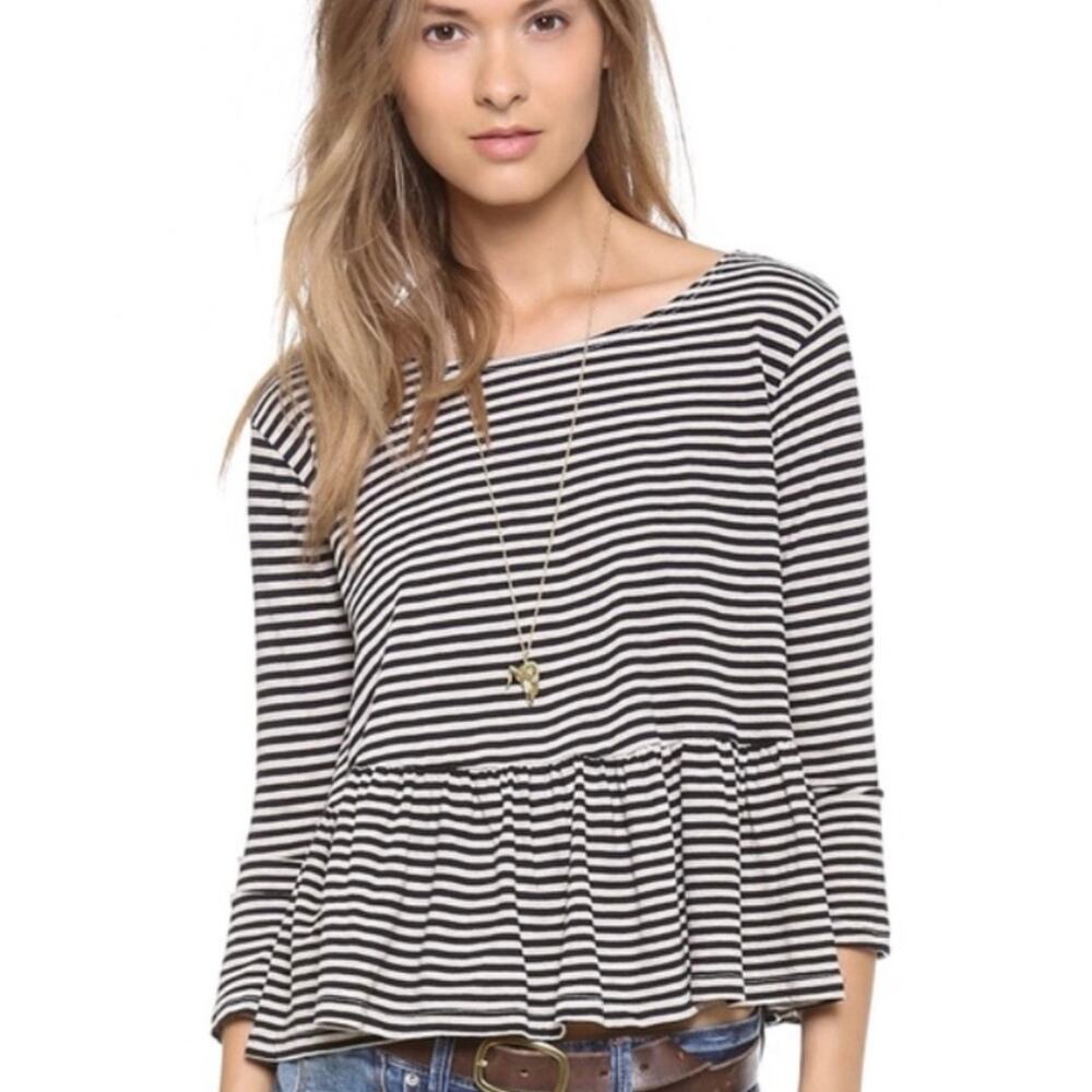 Free People {WE THE FREE} Striped Peplum Crop Jersey Tee Top size Small